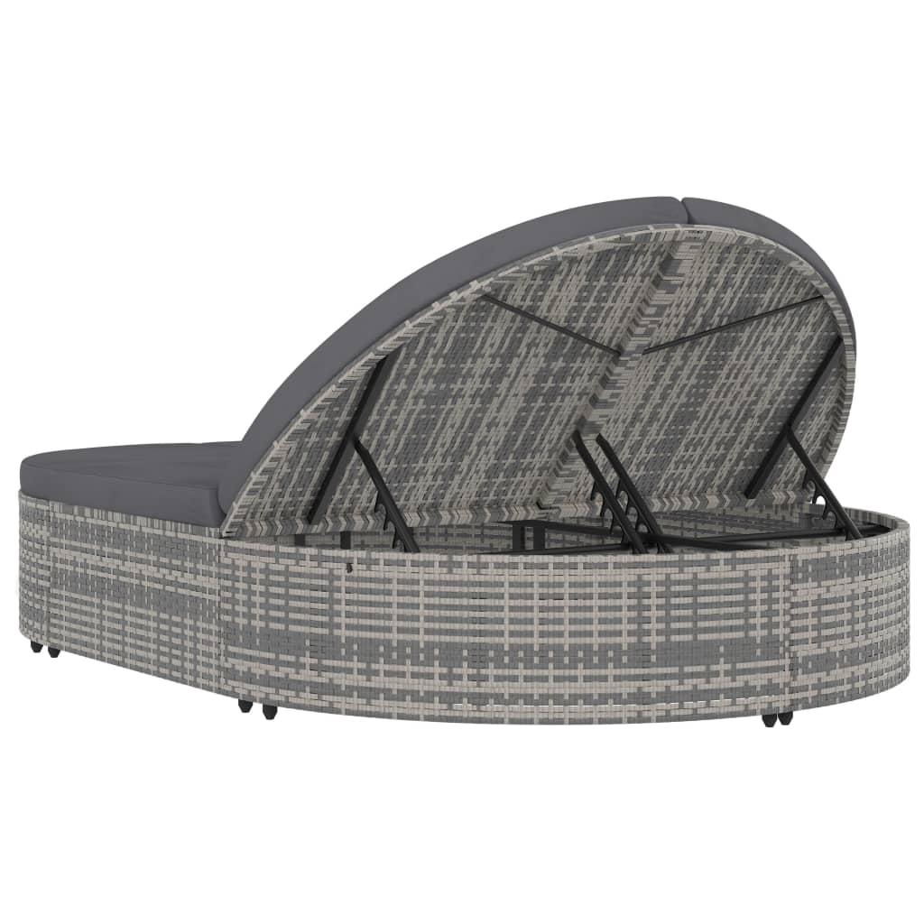 vidaXL Chaise longue à 2 places avec coussins résine tressée gris