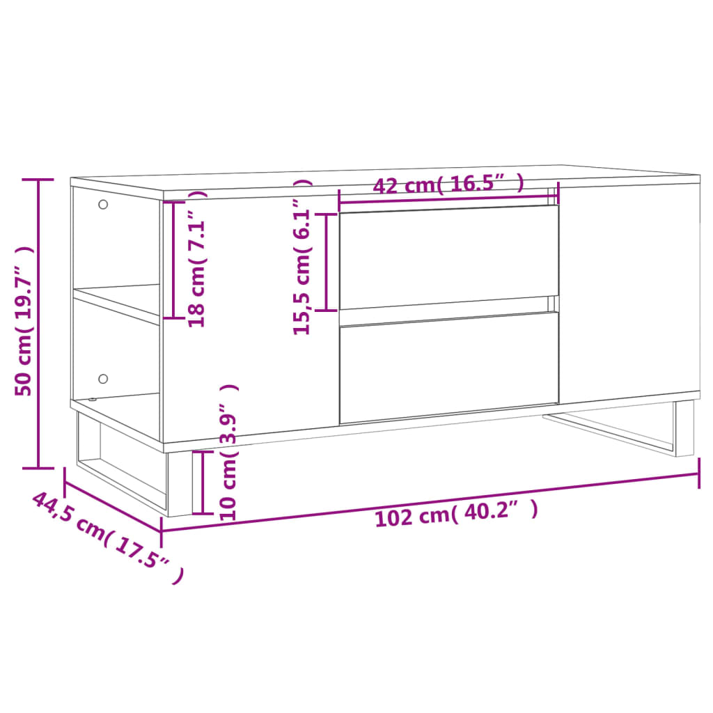 vidaXL Table basse sonoma gris 102x44,5x50 cm bois d'ingénierie