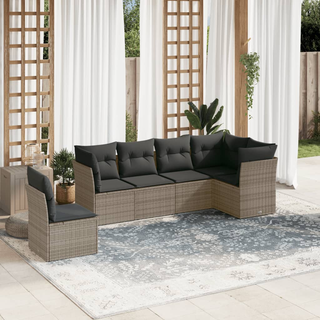 vidaXL Salon de jardin 6 pcs avec coussins gris résine tressée