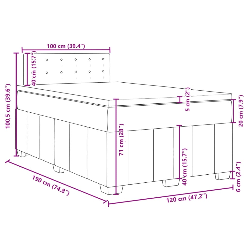 vidaXL Sommier à lattes de lit avec matelas gris foncé 120x190cm tissu