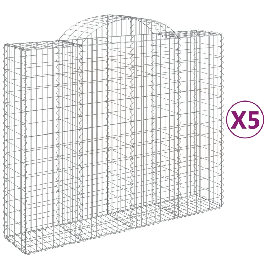 vidaXL Paniers à gabions arqués 5 pcs 200x50x160/180 cm Fer galvanisé