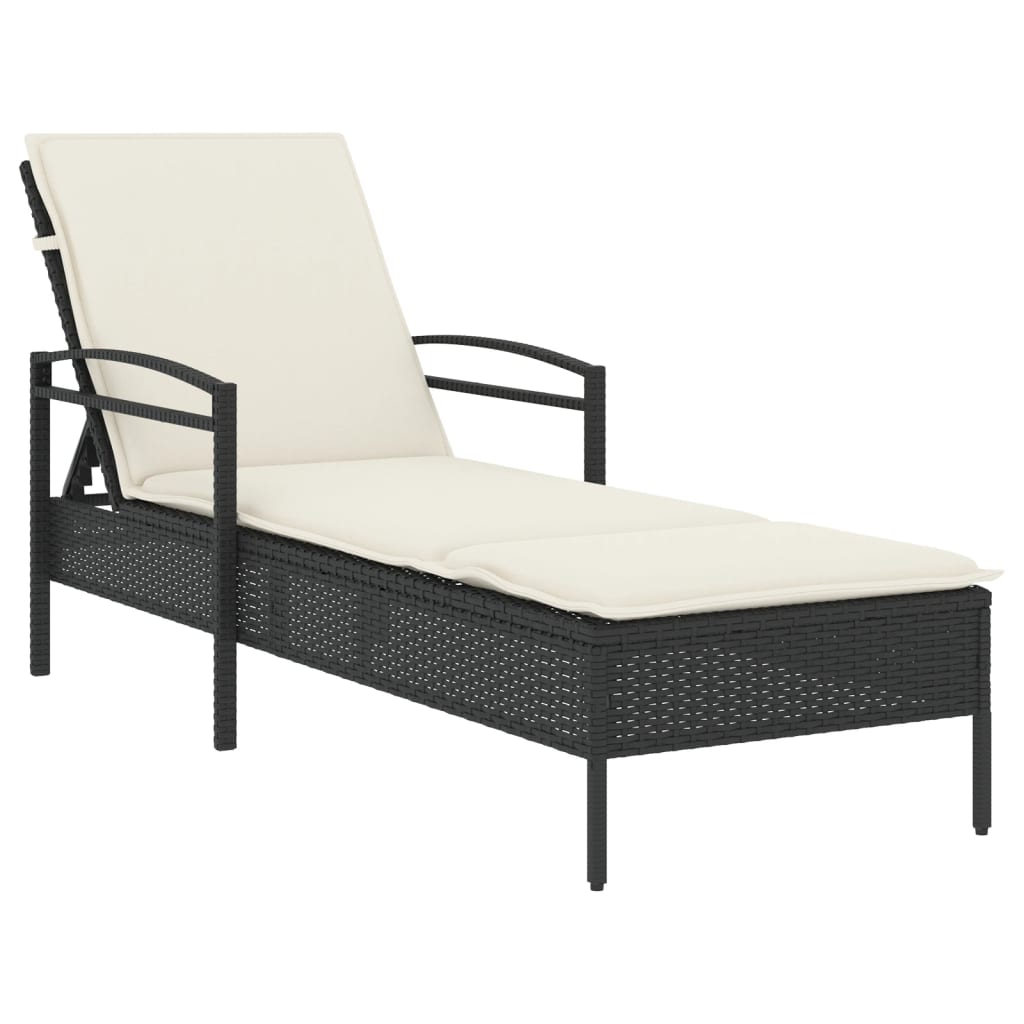 vidaXL Chaise longue avec coussin noir 63x200x81 cm résine tressée