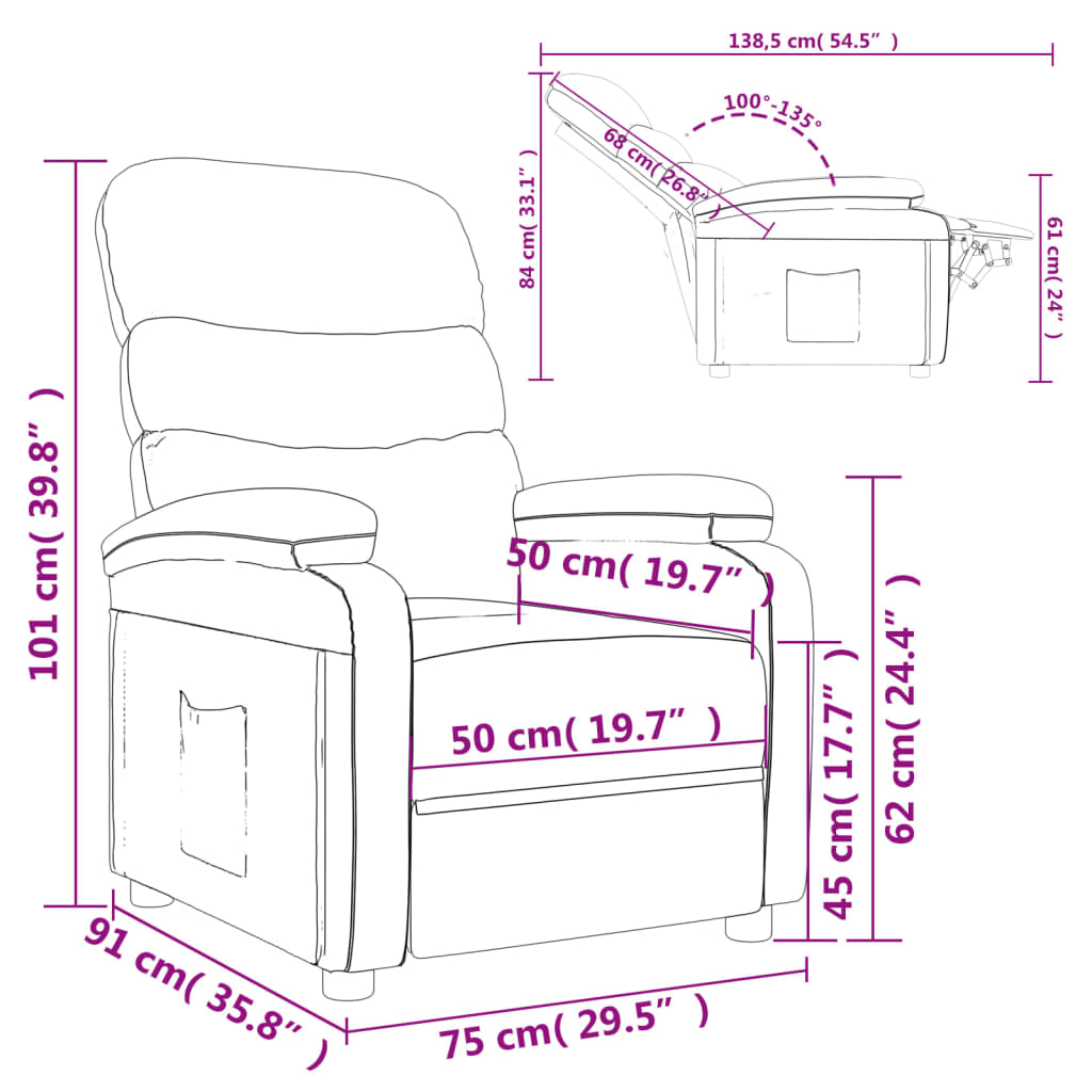 vidaXL Fauteuil inclinable Crème Tissu