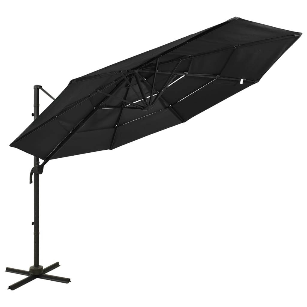 vidaXL Parasol de jardin à 4 niveaux avec mât en aluminium noir 3x3 m