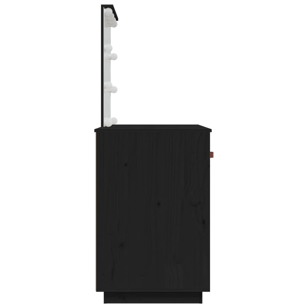 vidaXL Coiffeuse avec LED Noir 95x50x133,5 cm Bois de pin massif