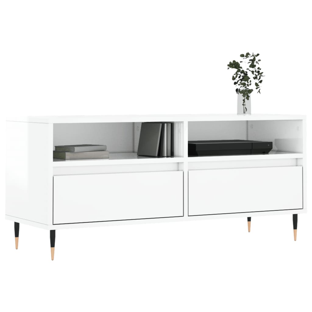 vidaXL Meuble TV blanc brillant 100x34,5x44,5 cm bois d'ingénierie