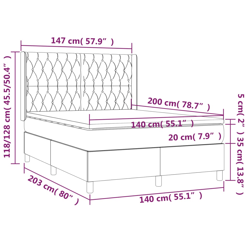 vidaXL Sommier à lattes de lit matelas et LED Noir 140x200 cm Tissu