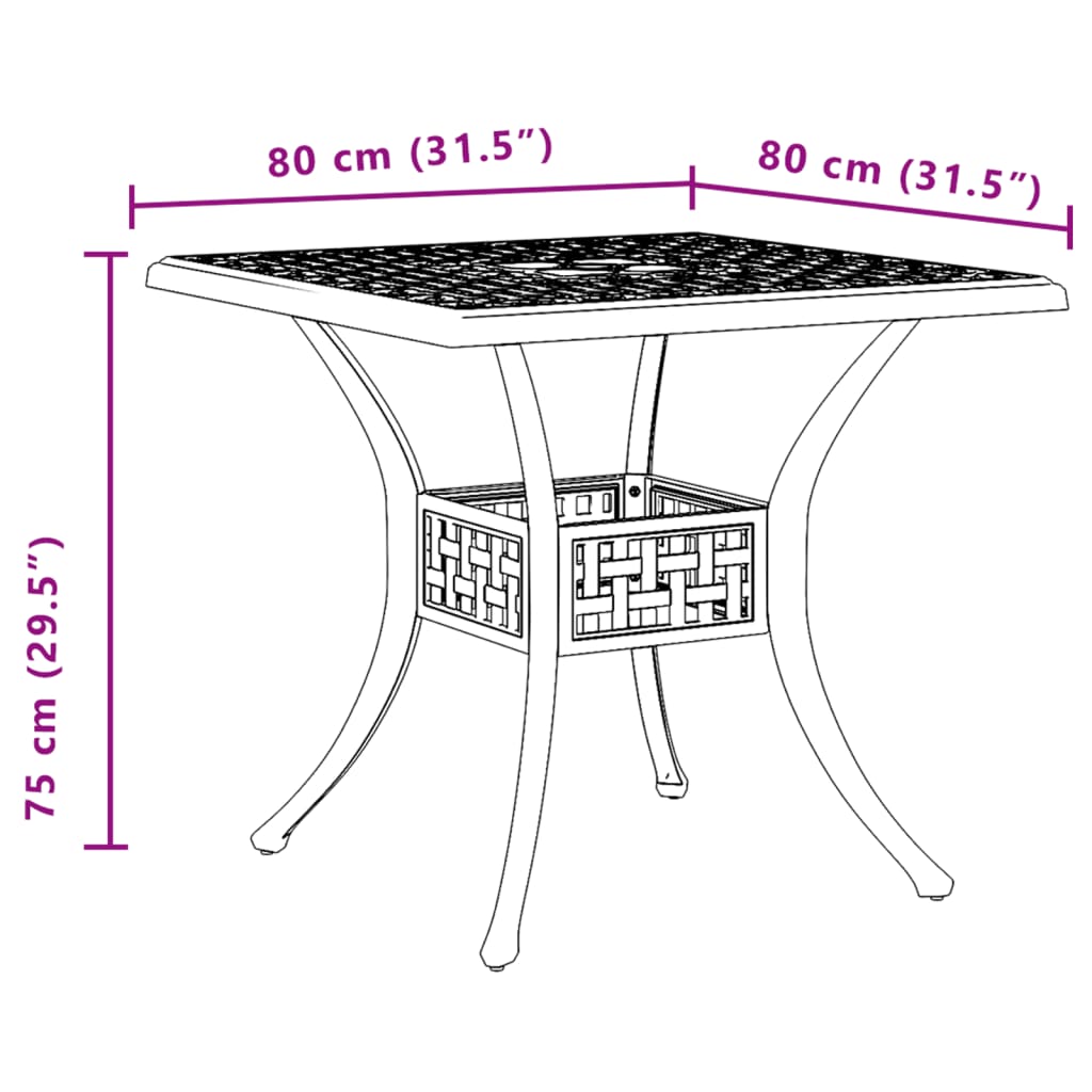 vidaXL Table de jardin bronze 80x80x75 cm aluminium coulé