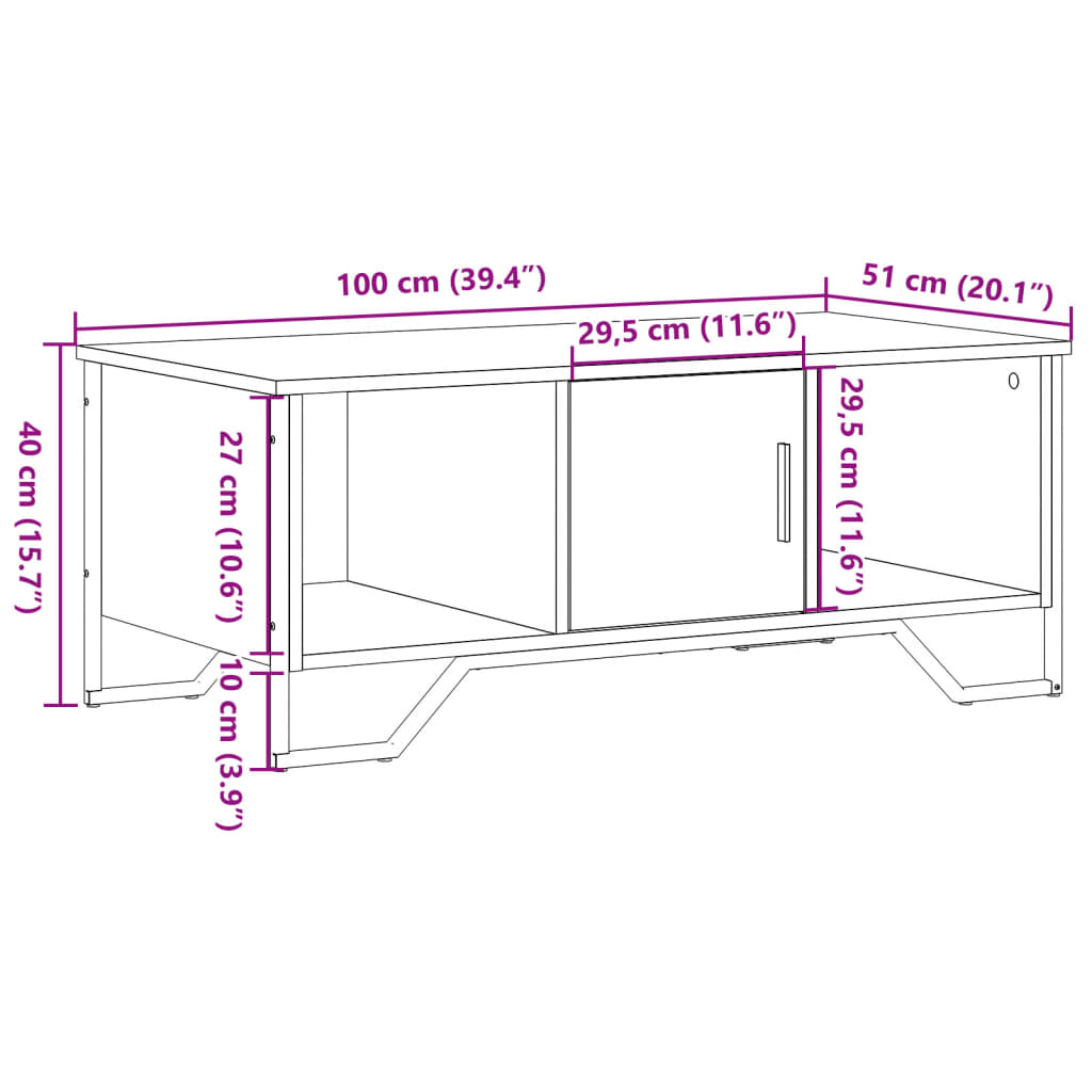 vidaXL Table basse chêne marron 100x51x40 cm bois d'ingénierie