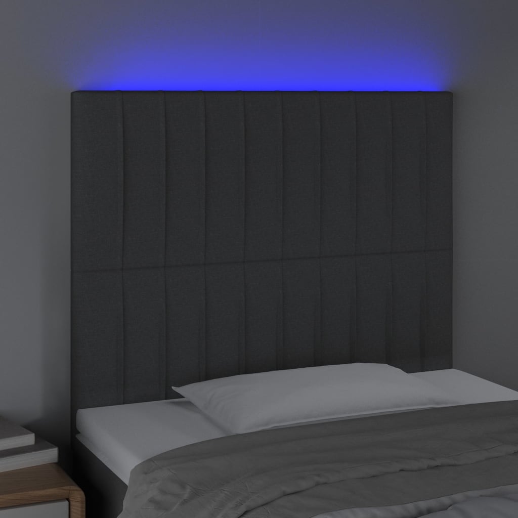 vidaXL Tête de lit à LED Gris foncé 80x5x118/128 cm Tissu