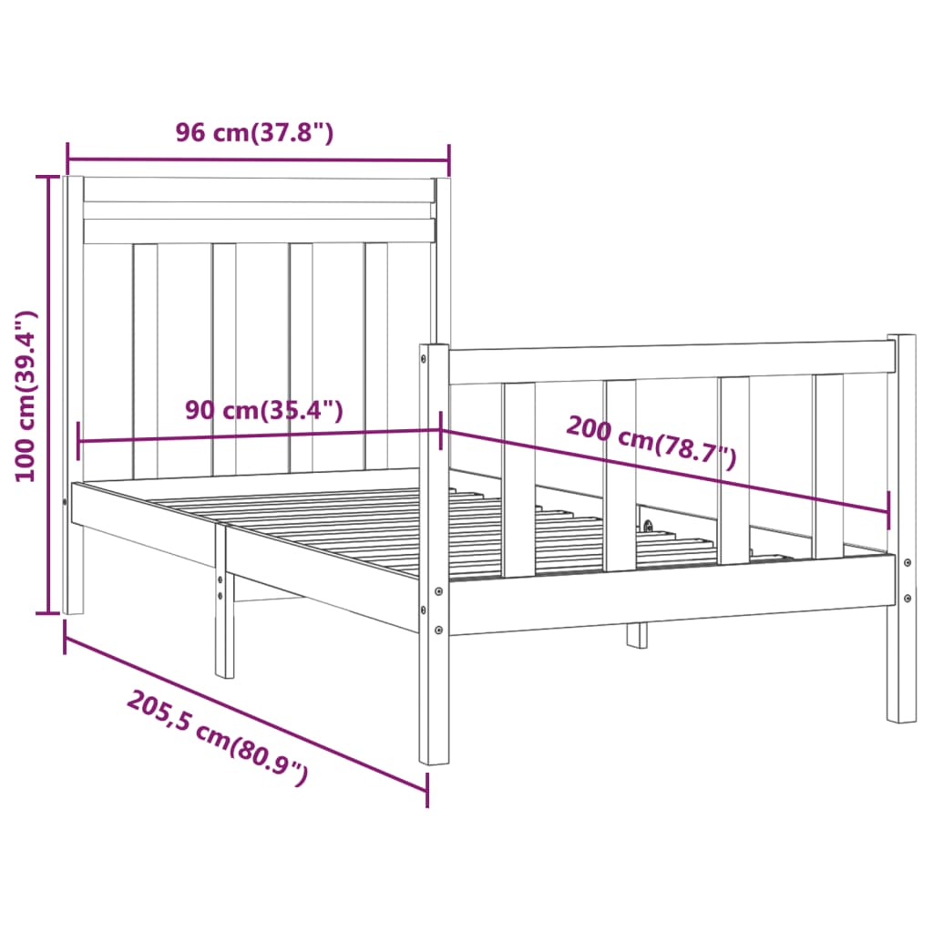 vidaXL Cadre de lit sans matelas bois de pin massif 90x200 cm