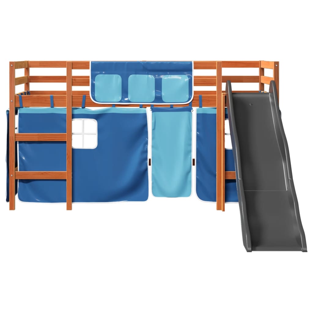 vidaXL Lit mezzanine enfants et rideaux bleu 80x200cm bois pin massif