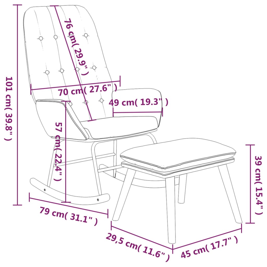 vidaXL Chaise à bascule avec repose-pied Gris foncé Tissu