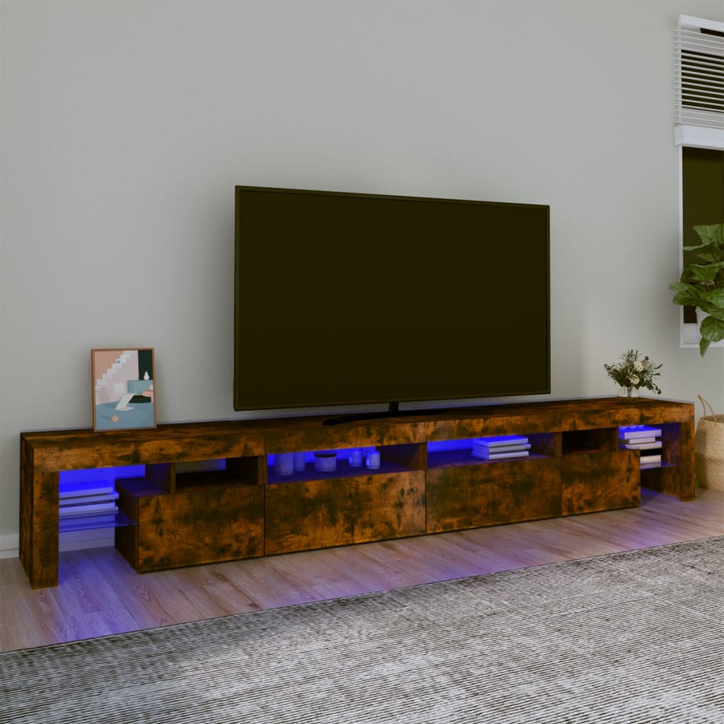 vidaXL Meuble TV avec lumières LED Chêne fumé 260x36,5x40 cm