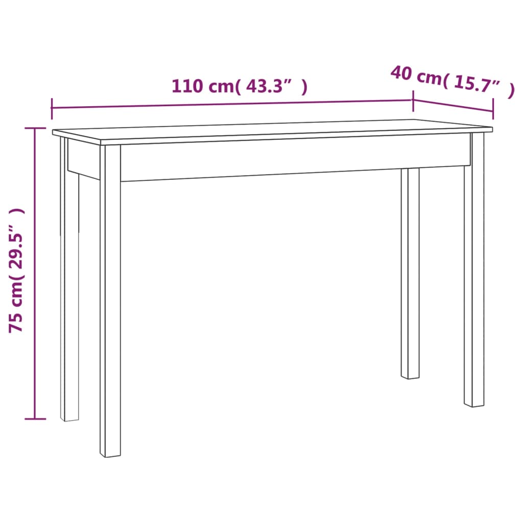 vidaXL Table console Blanc 110x40x75 cm Bois massif de pin