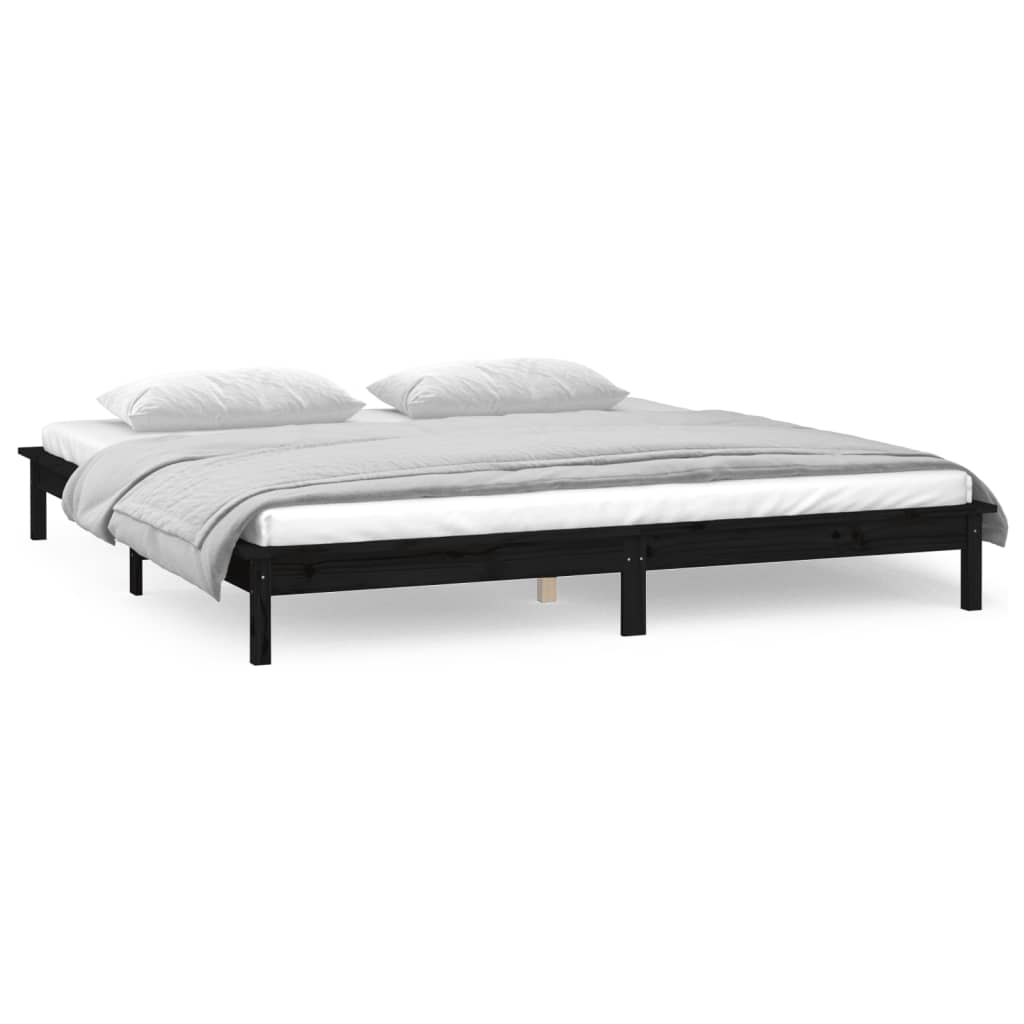vidaXL Cadre de lit à LED noir 135x190 cm double bois massif