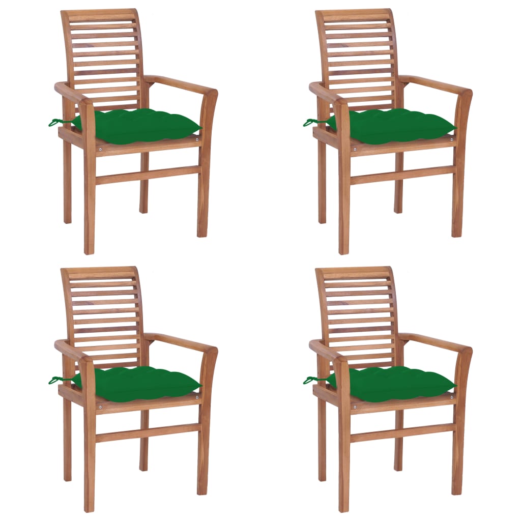 vidaXL Chaises à dîner 4 pcs avec coussins vert Bois de teck solide