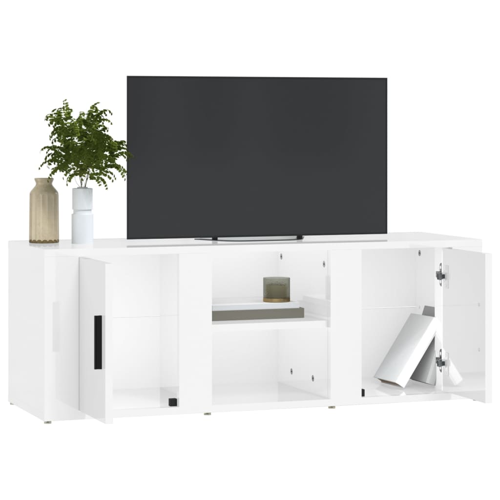 vidaXL Meuble TV Blanc brillant 100x31,5x35 cm Bois d'ingénierie
