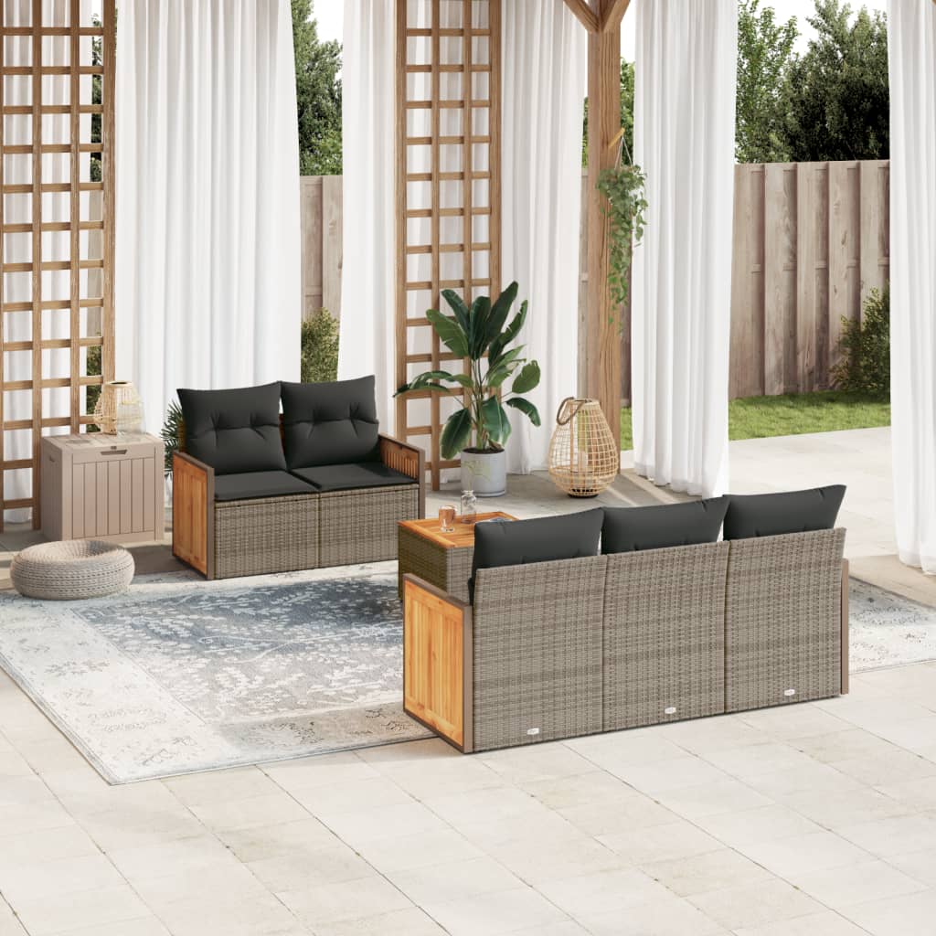 vidaXL Salon de jardin 6 pcs avec coussins gris résine tressée