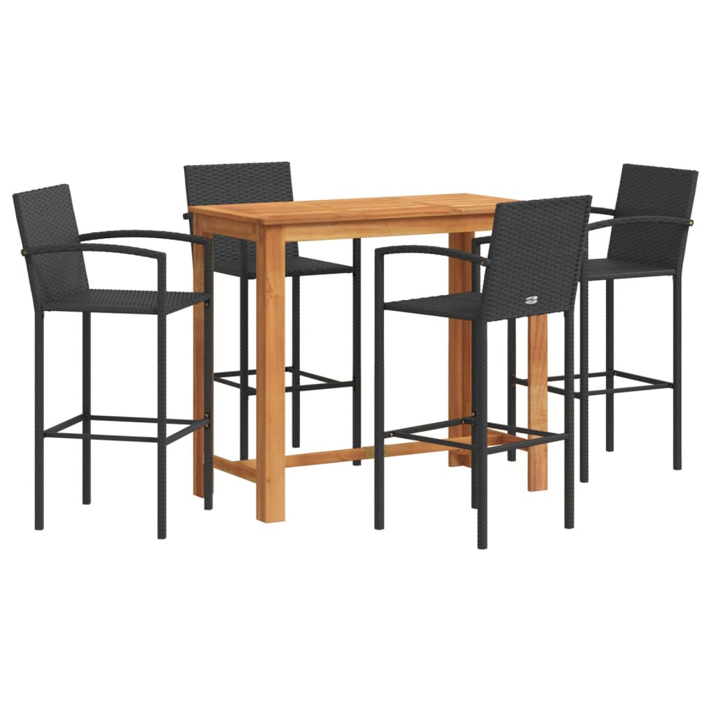 vidaXL Ensemble de bar de jardin 5 pcs noir bois massif acacia rotin