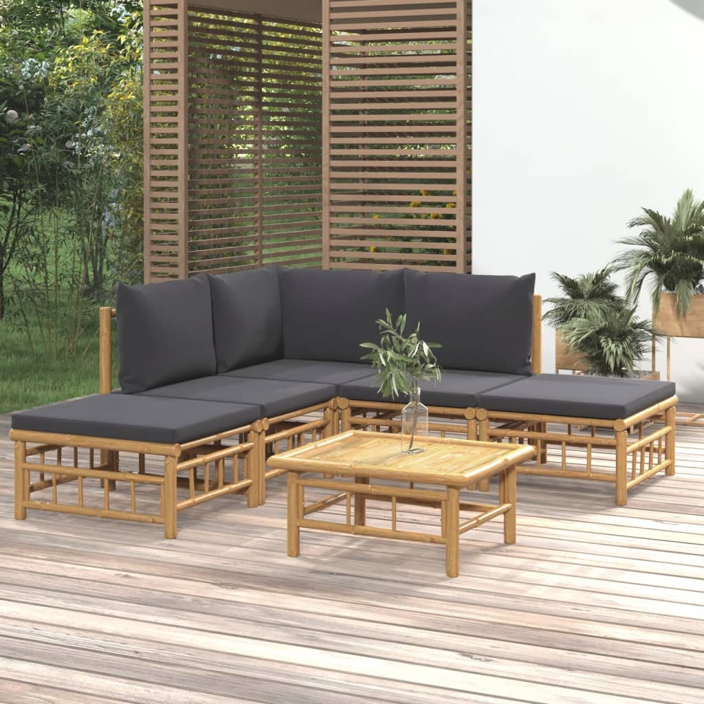 vidaXL Salon de jardin 6 pcs avec coussins gris foncé bambou