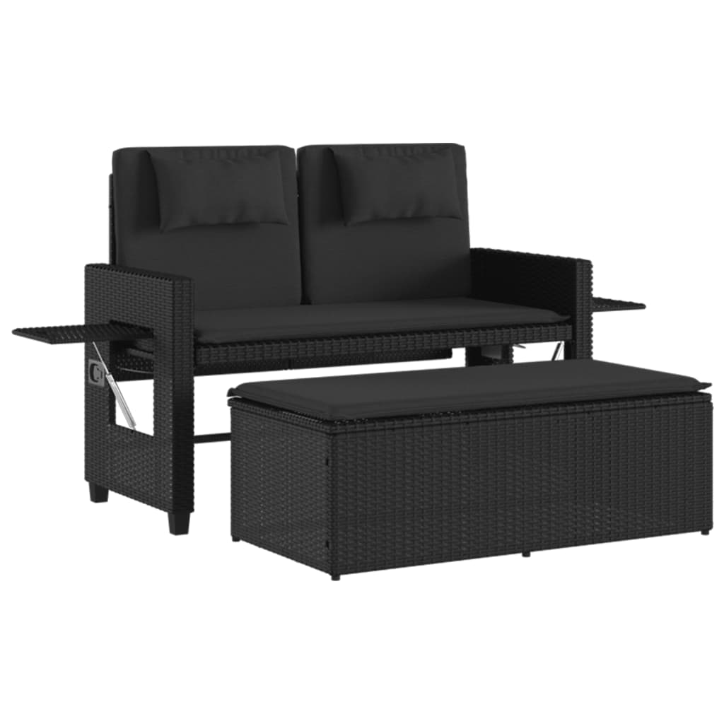 vidaXL Banc inclinable de jardin avec coussins noir résine tressée