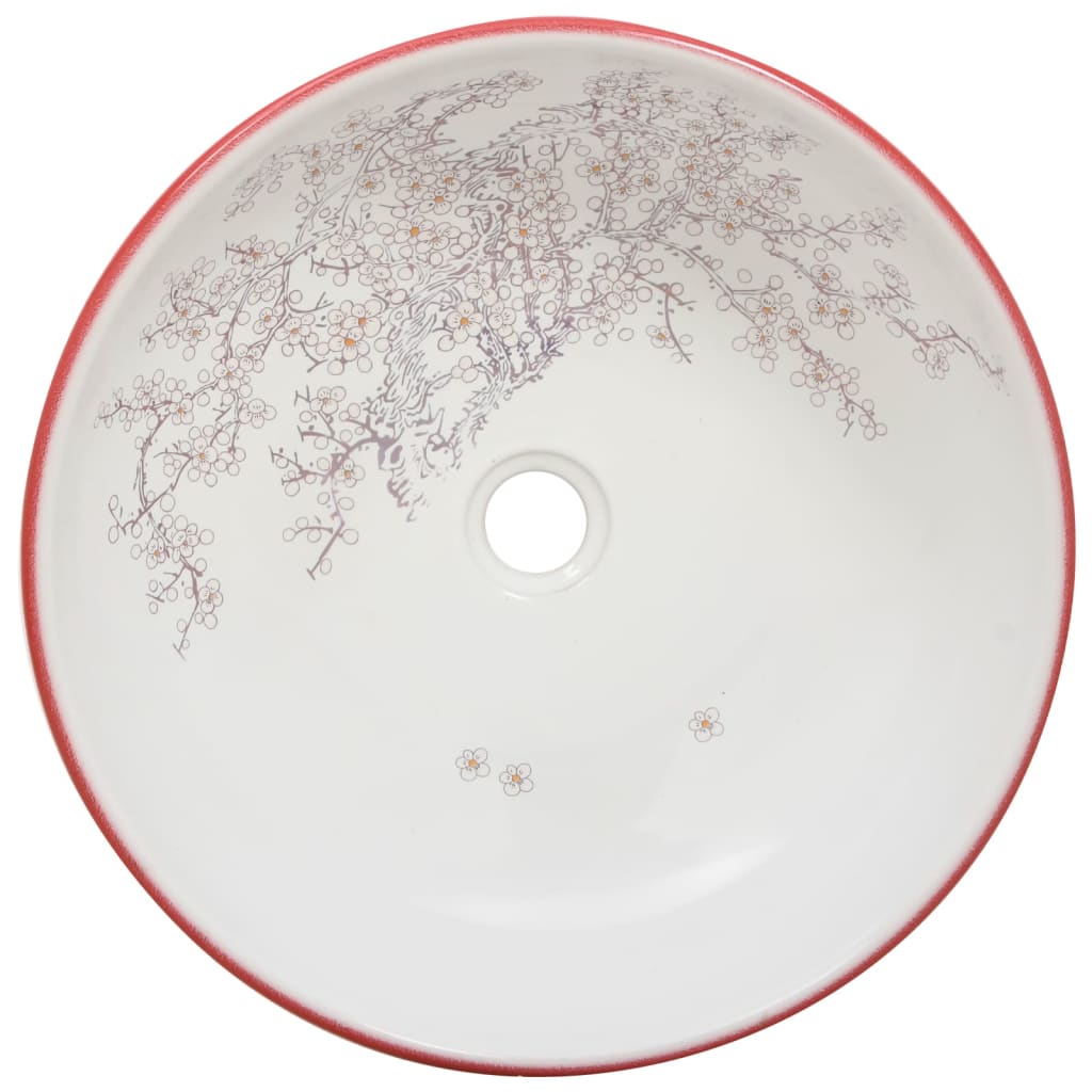vidaXL Vasque à poser blanc et rouge rond Φ41x14 cm céramique