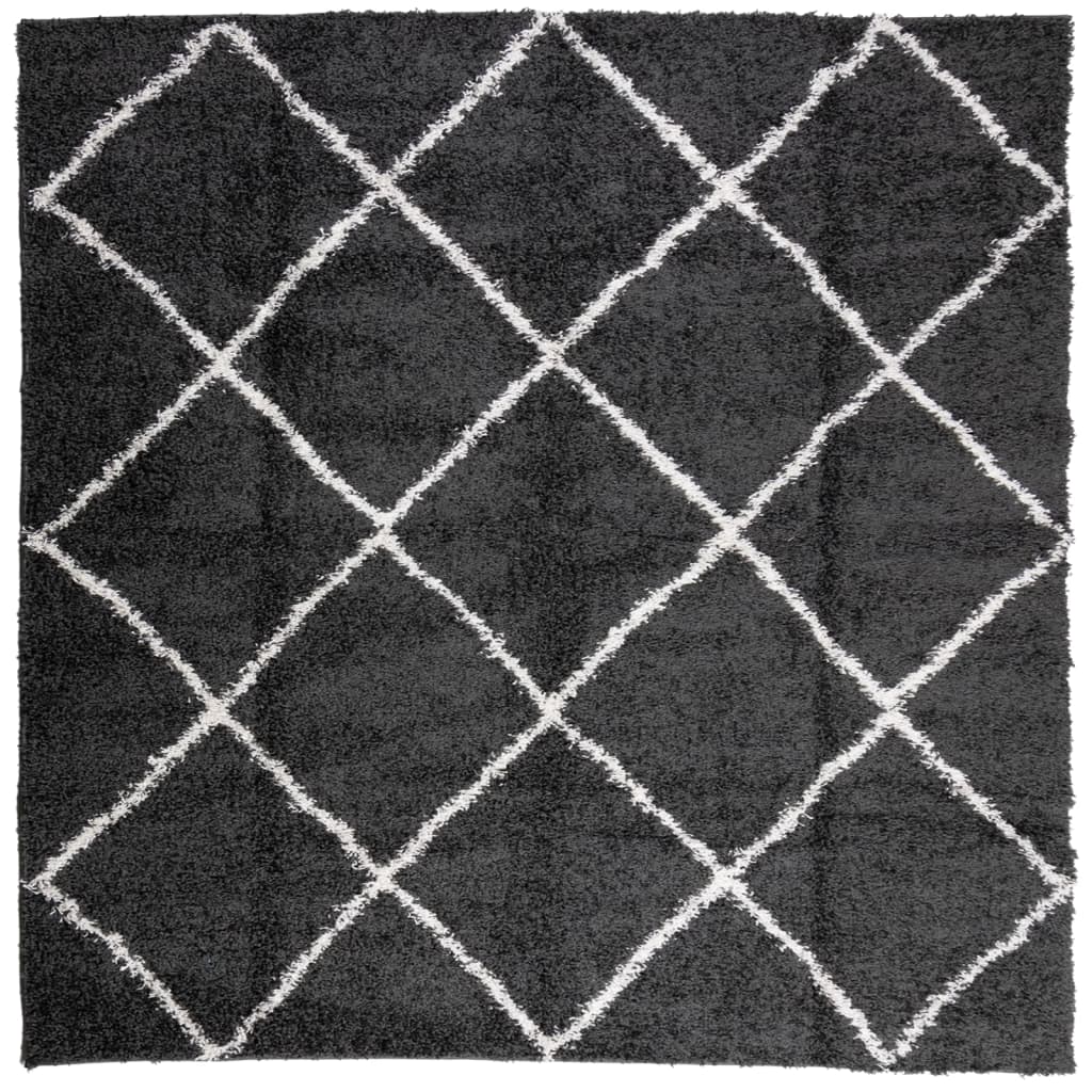 vidaXL Tapis shaggy à poils longs moderne noir et crème 200x200 cm