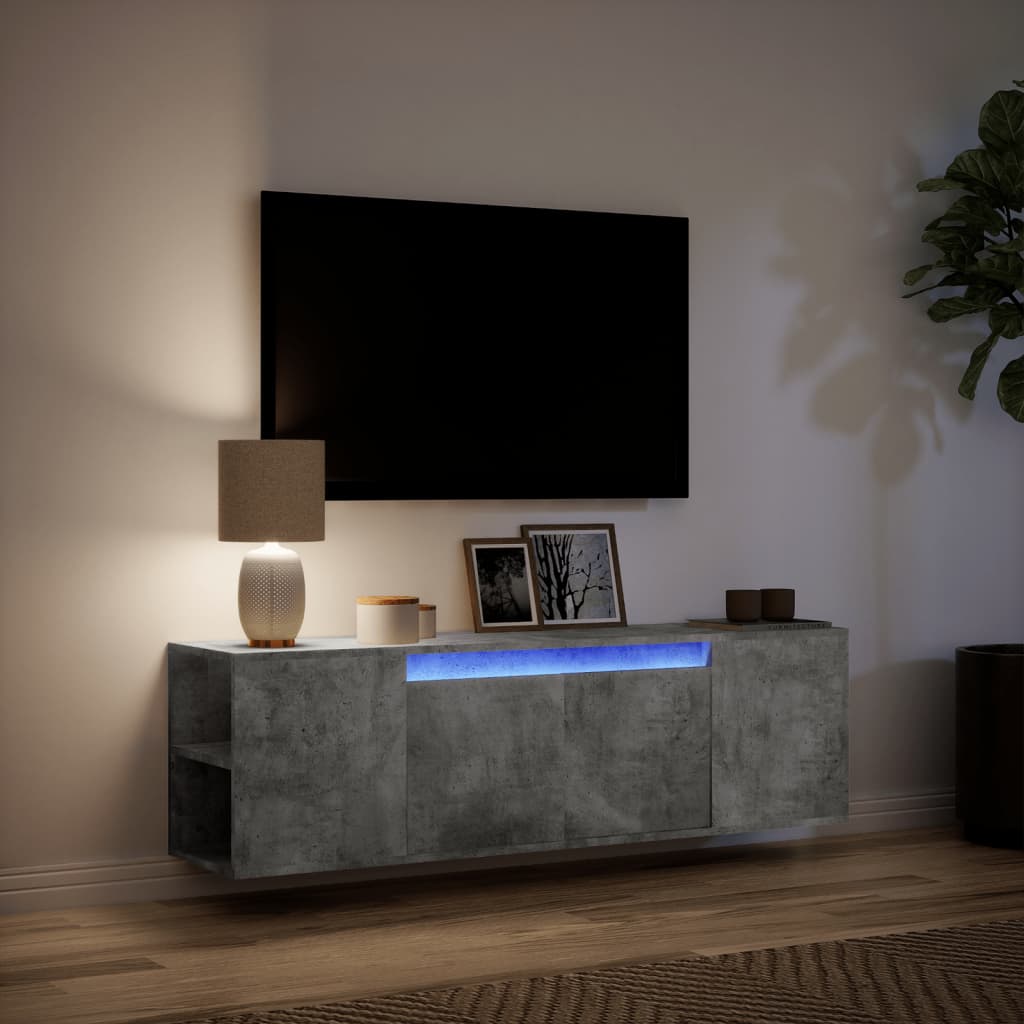 vidaXL Meuble TV mural avec lumières LED gris béton 135x31x39,5 cm