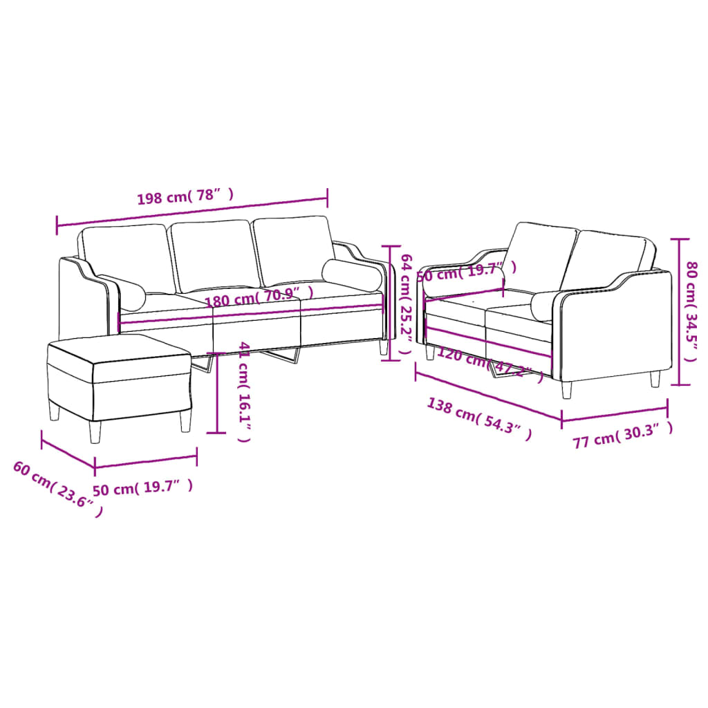 vidaXL Ensemble de canapés 3 pcs coussins gris foncé tissu