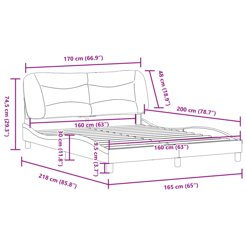 vidaXL Cadre de lit sans matelas cappuccino 160x200 cm similicuir