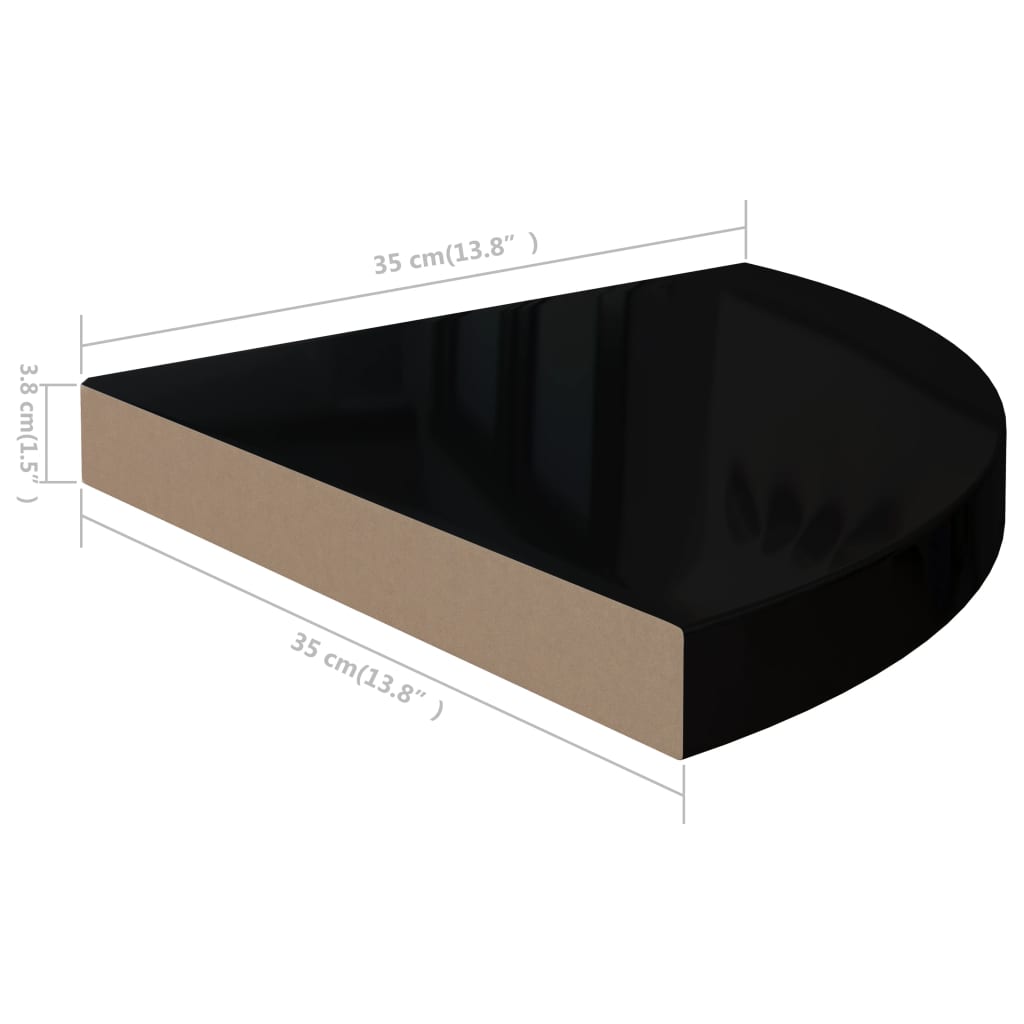 vidaXL Étagères d'angle flottantes 4 pcs Noir brillant 35x35x3,8cm MDF