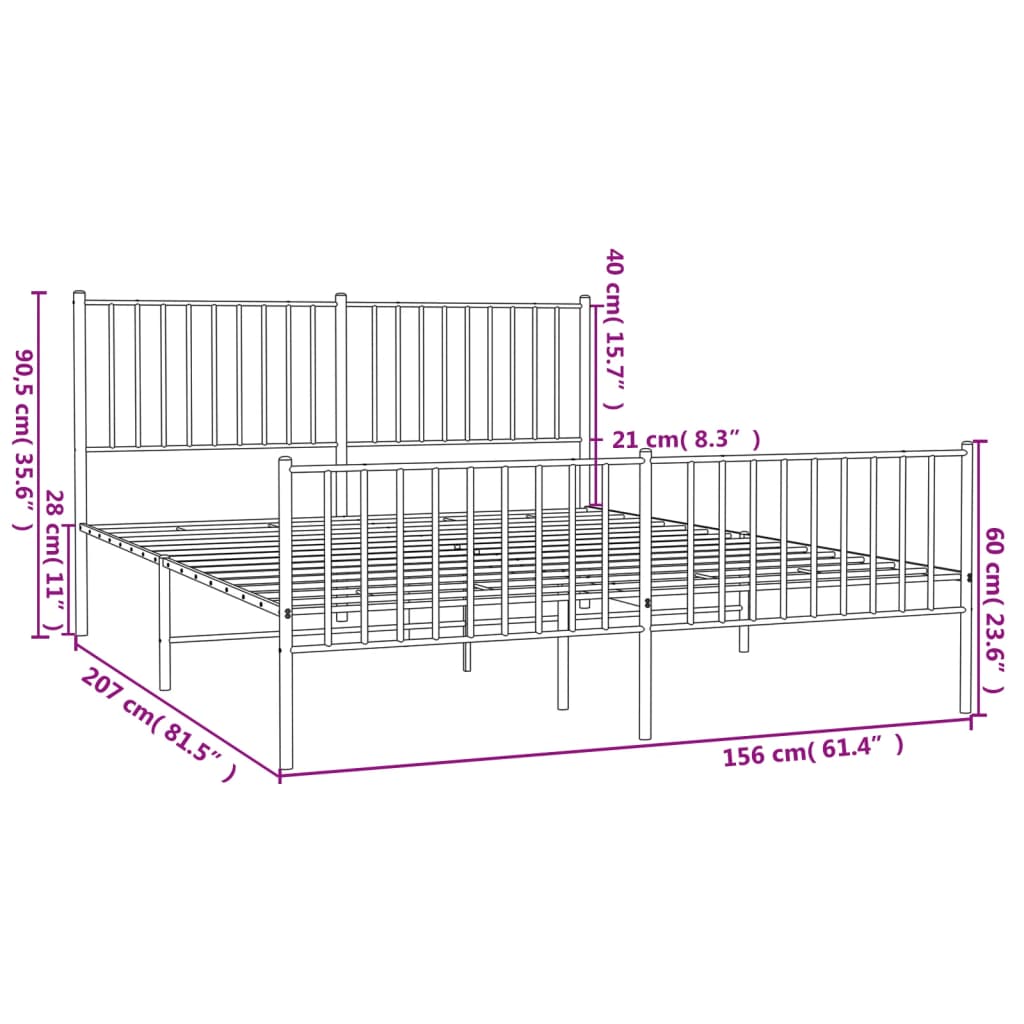 vidaXL Cadre de lit métal sans matelas et pied de lit blanc 150x200 cm