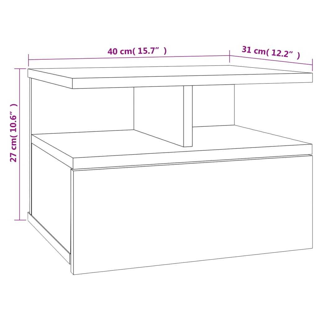 vidaXL Table de chevet flottante Gris béton 40x31x27 cm Aggloméré