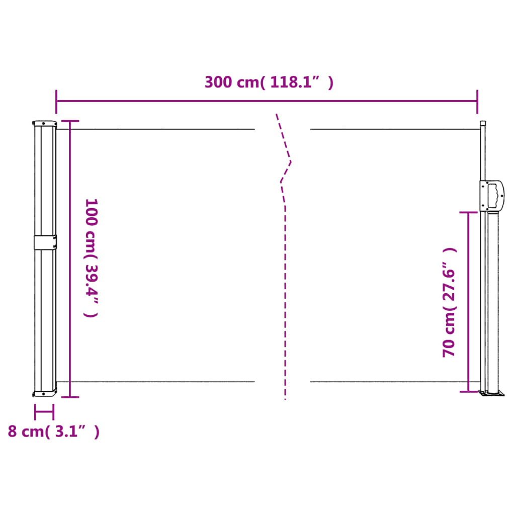 vidaXL Auvent latéral rétractable blanc 100x300 cm