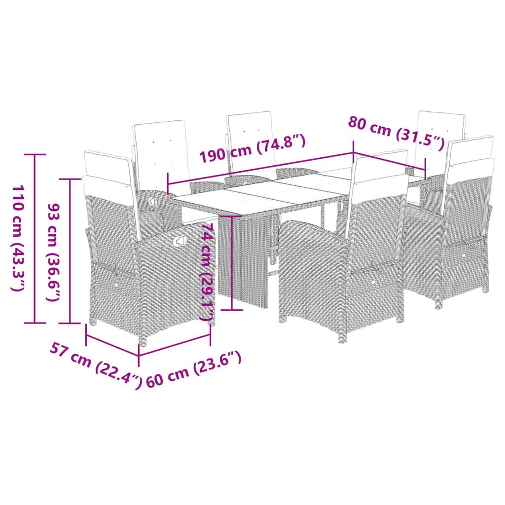 vidaXL Ensemble à manger de jardin 9pcs coussins noir résine tressée