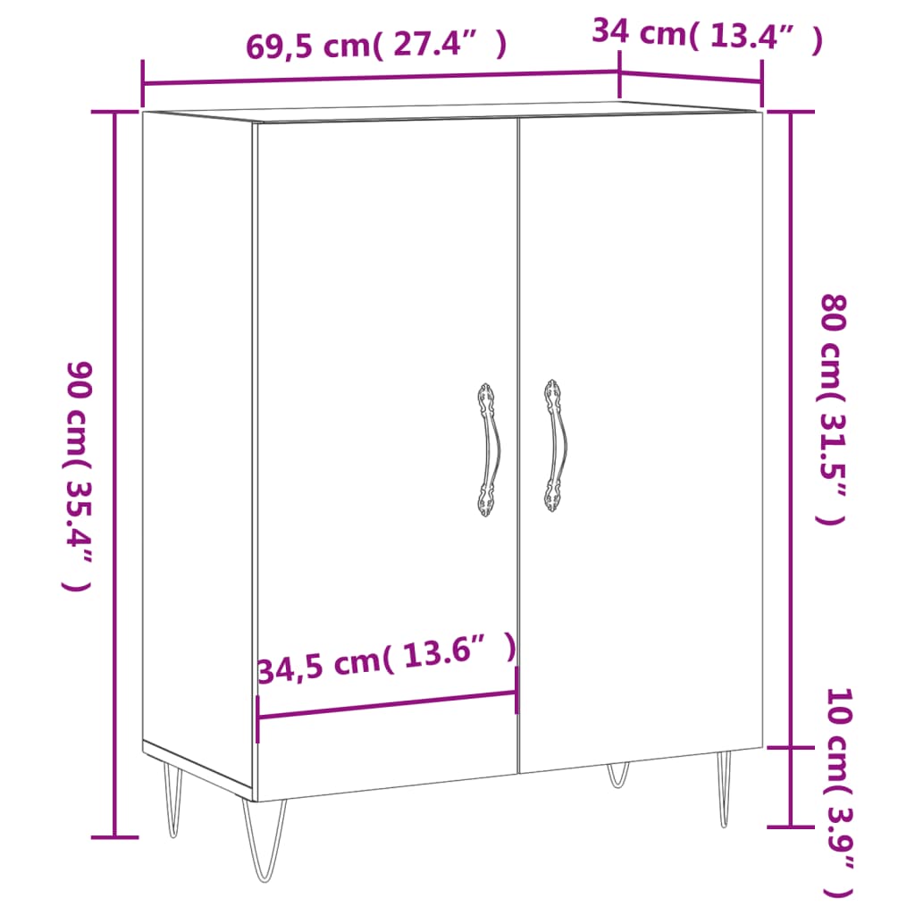 vidaXL Buffet chêne fumé 69,5x34x90 cm bois d'ingénierie