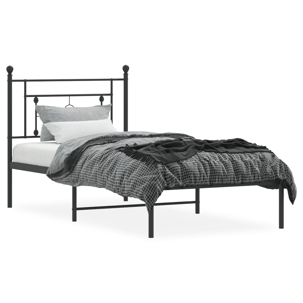 vidaXL Cadre de lit métal sans matelas avec tête de lit noir 90x190 cm