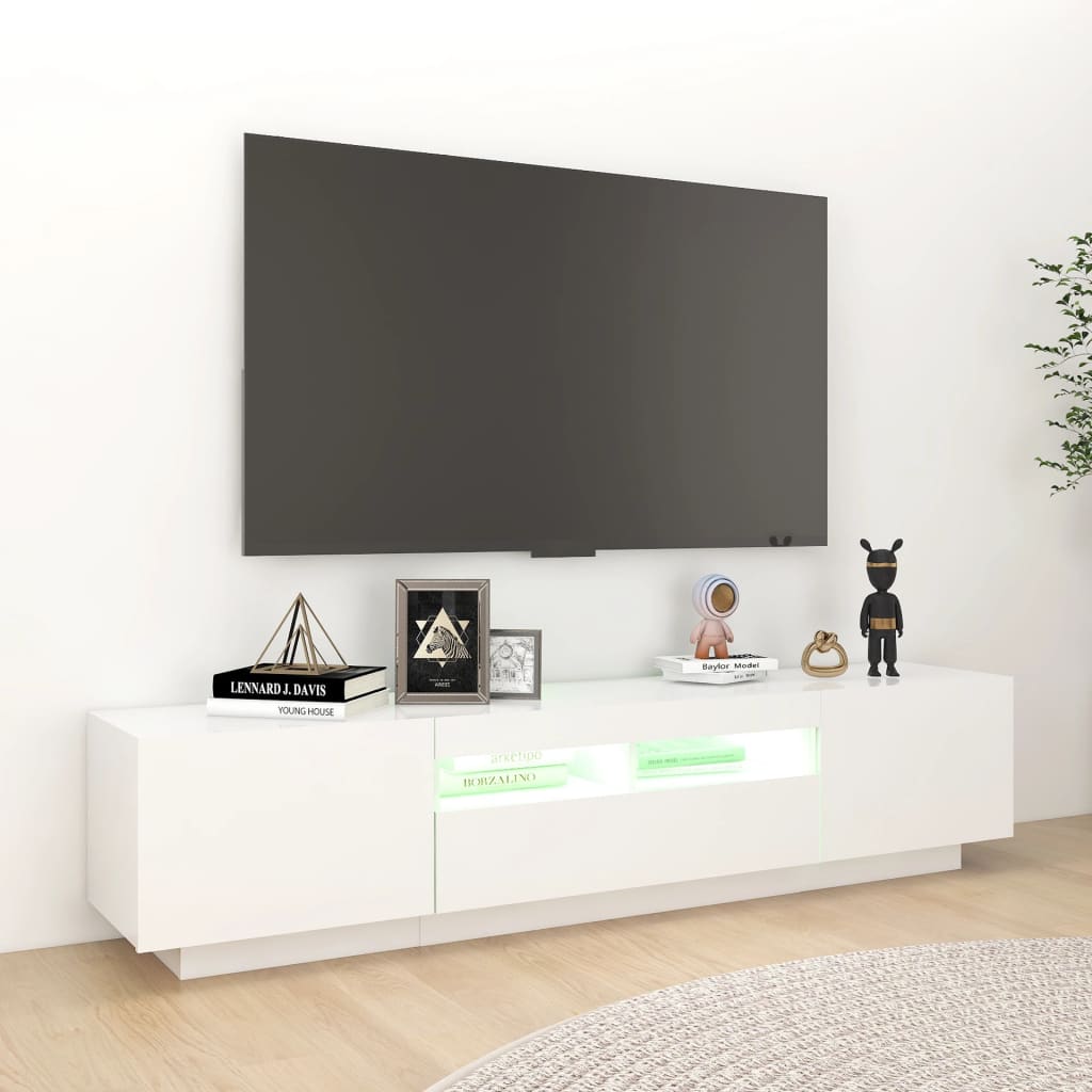 vidaXL Meuble TV avec lumières LED Blanc 180x35x40 cm
