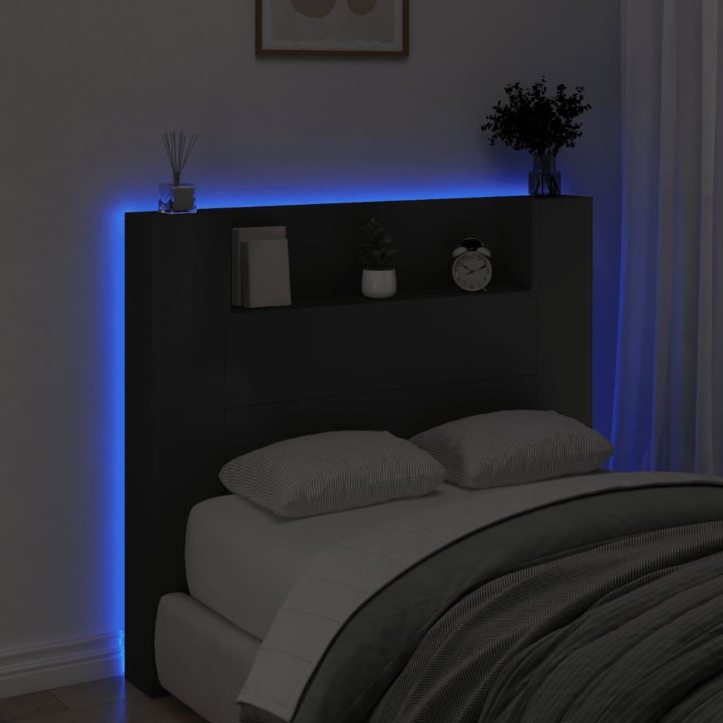 vidaXL Armoire tête de lit avec LED noir 120x16,5x103,5 cm