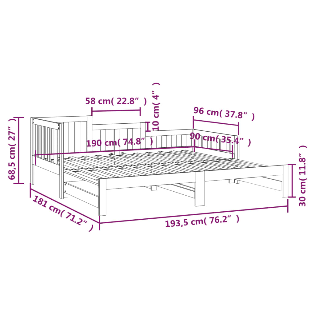 vidaXL Lit coulissant Blanc 2x(90x190) cm Bois de pin massif