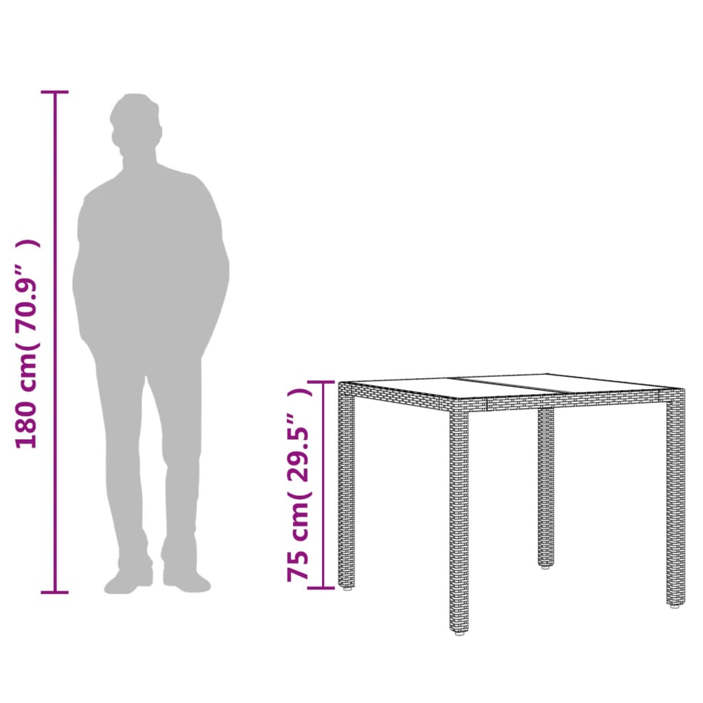 vidaXL Table de jardin dessus en verre Gris 90x90x75 cm Résine tressée