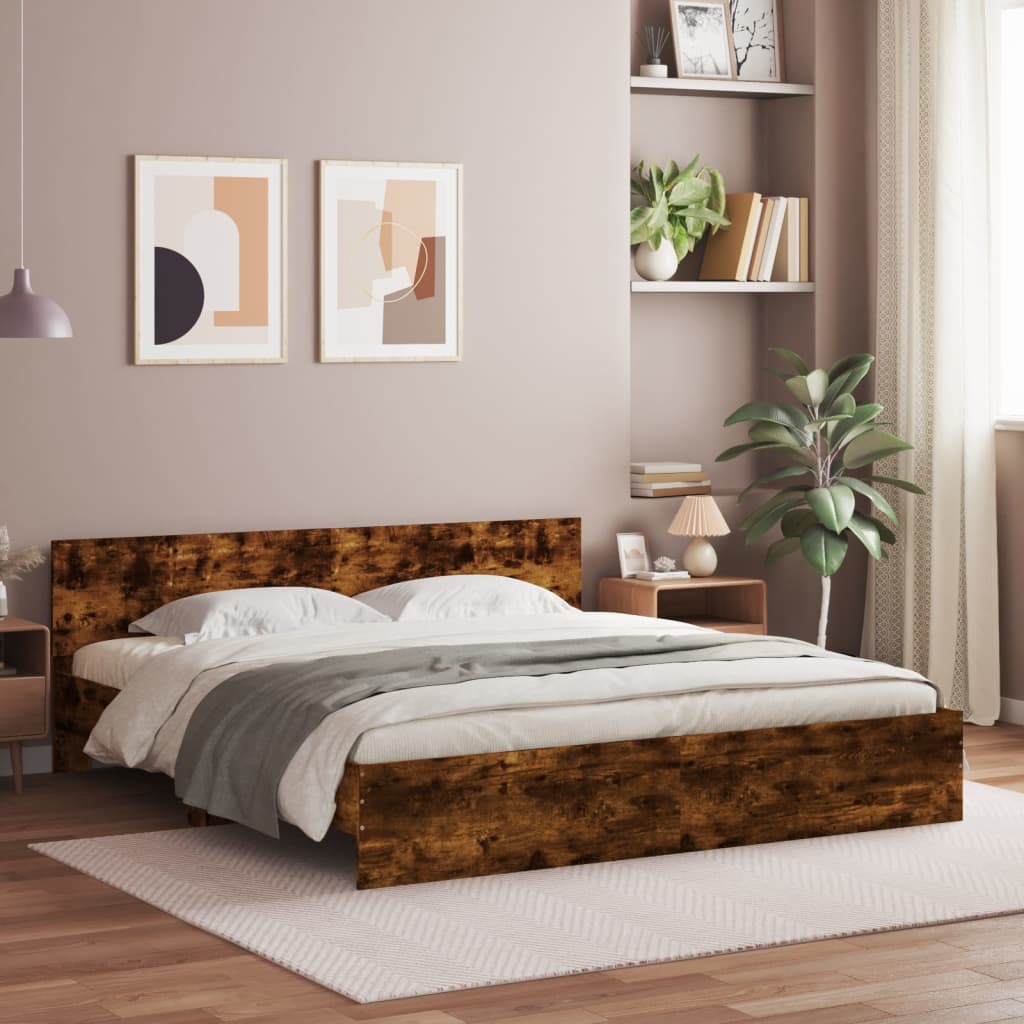 vidaXL Cadre de lit avec tête de lit chêne fumé 200x200 cm