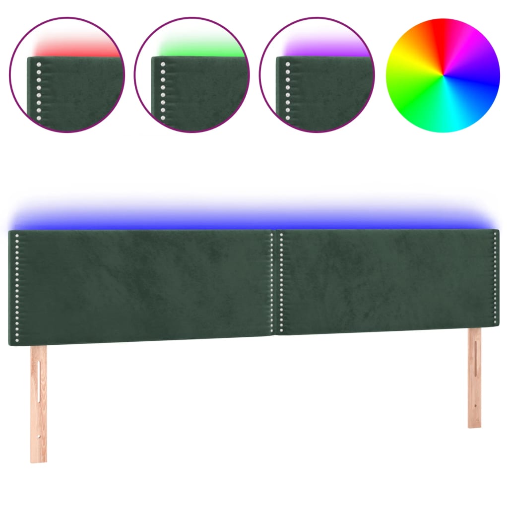 vidaXL Tête de lit à LED Vert foncé 180x5x78/88 cm Velours