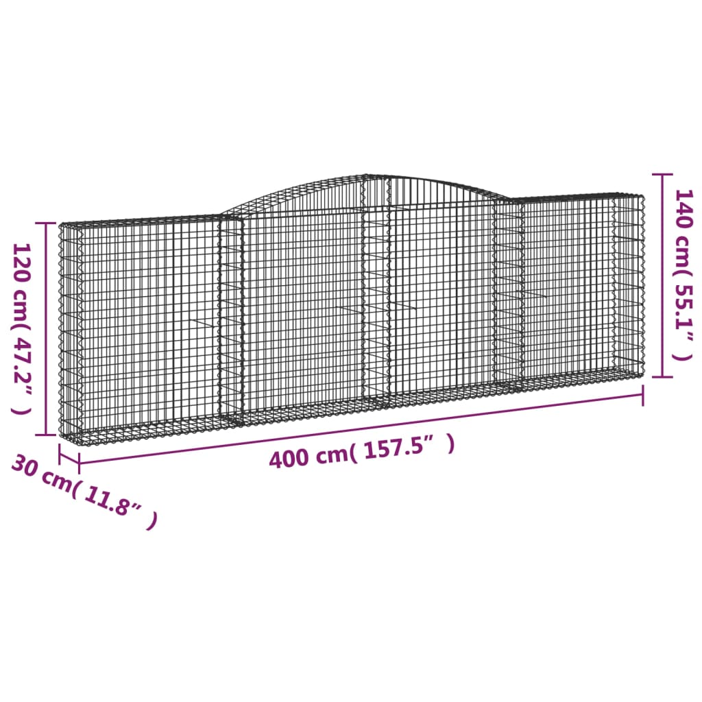 vidaXL Paniers à gabions arqués 5 pcs 400x30x120/140 cm Fer galvanisé