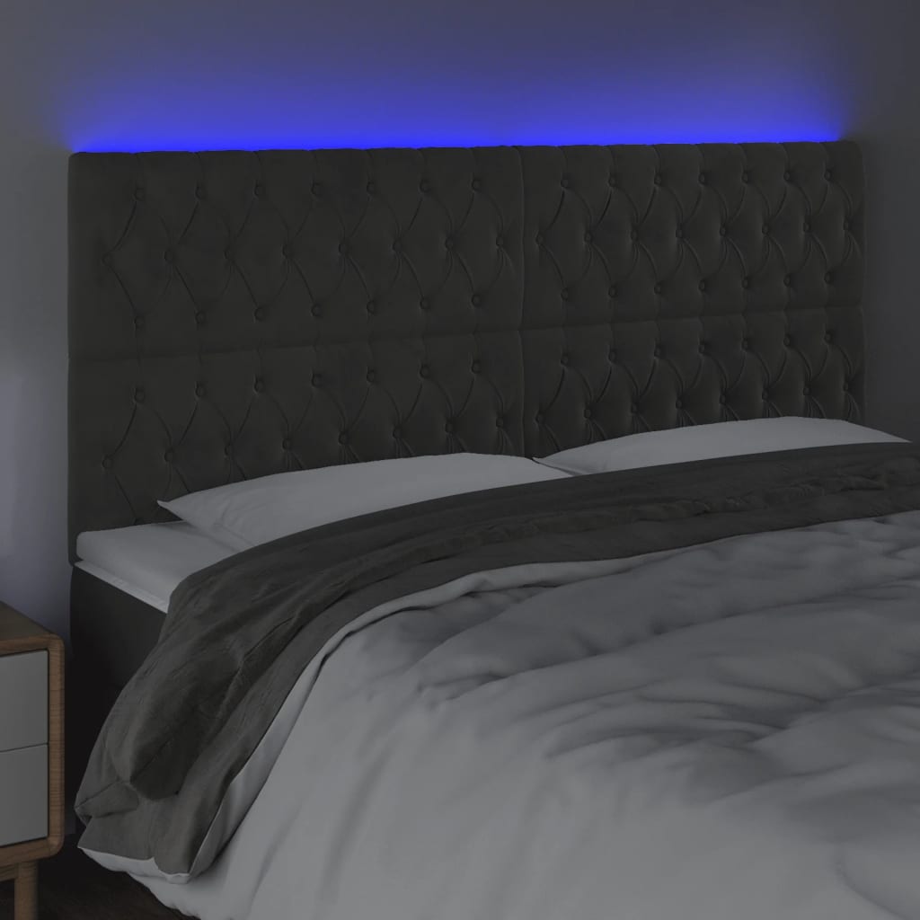 vidaXL Tête de lit à LED Gris foncé 200x7x118/128 cm Velours