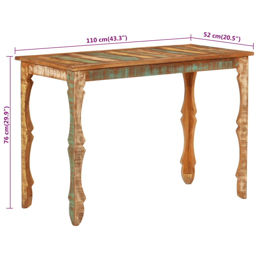 vidaXL Table à manger 110x52x76 cm bois massif de récupération