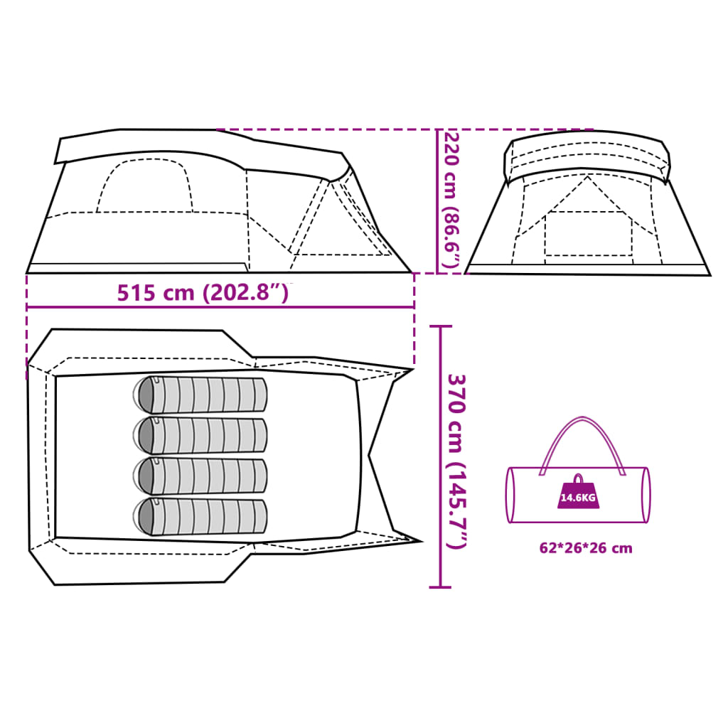 vidaXL Tente de camping avec porche 4 personnes bleu imperméable