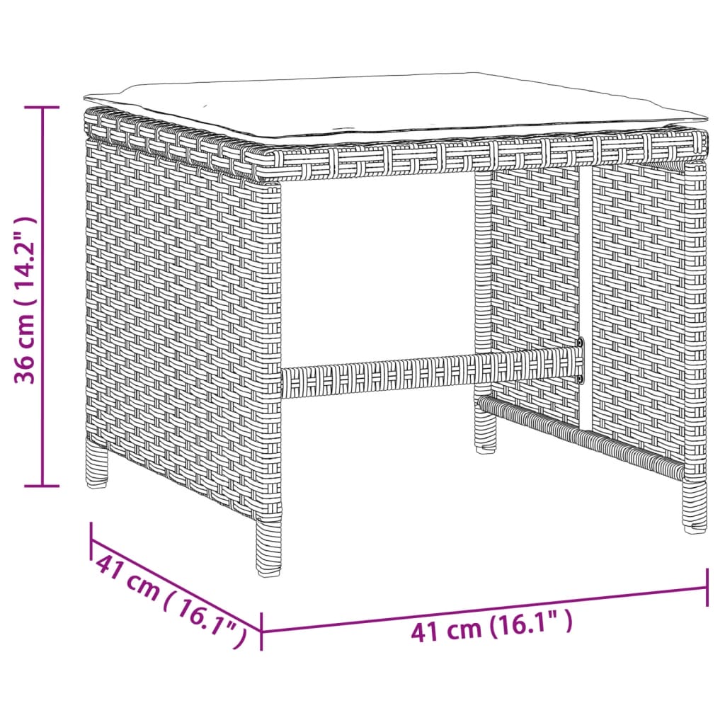 vidaXL Tabourets de jardin et coussins 4 pcs gris clair 41x41x36 cm