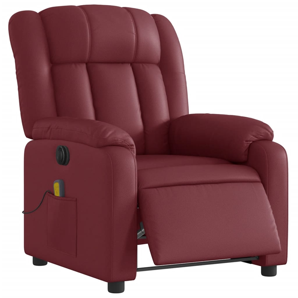 vidaXL Fauteuil de massage inclinable électrique rouge bordeaux